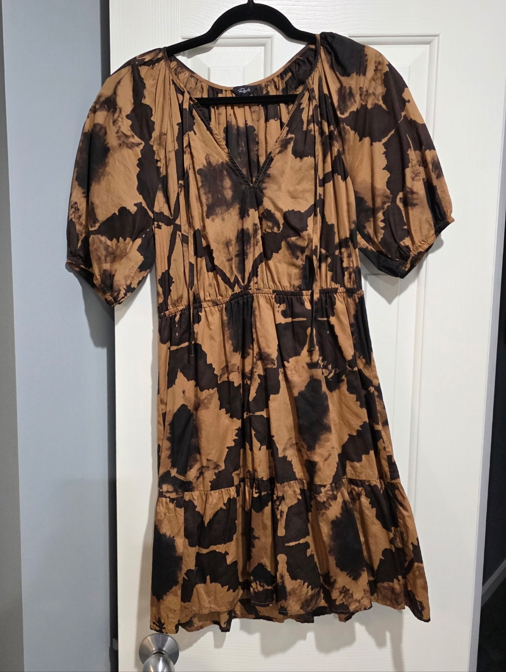 Rails Brown And Black Tie-Dye Puff Sleeve Mini Dress